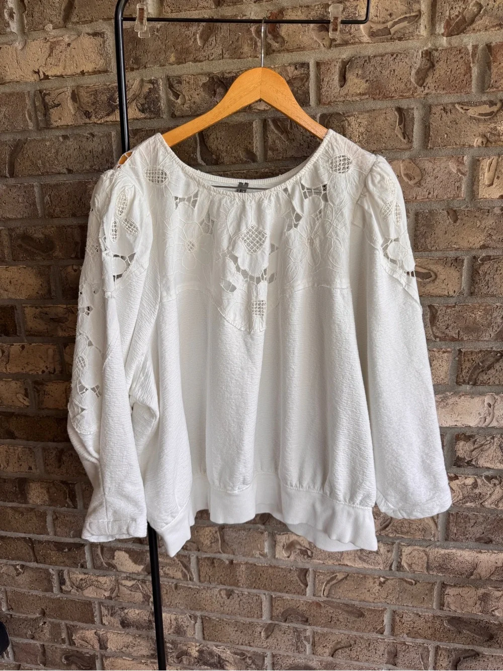 By Anthropologie Lace Cutwork Mutton-Sleeve Top Size 3XL